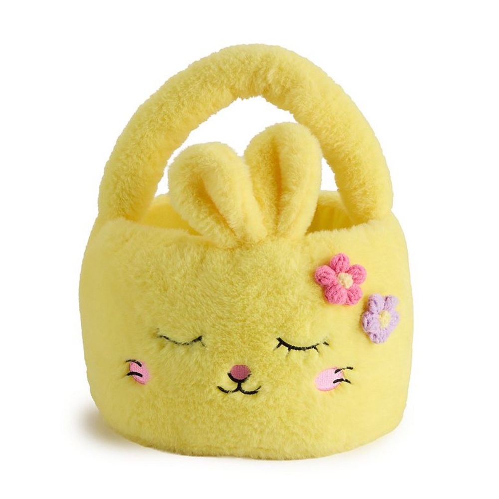 Yellow Plush Bunny Basket with Floral Accents
